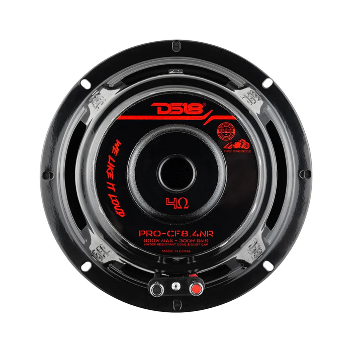 DS18 PRO 8" Neodymium Carbon Fiber Water resistant Cone Mid-Bass Loudspeaker 300 Watts Rms 4-Ohm (Single Unit)
