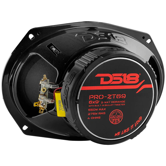 DS18 PRO-ZT 6x9" Coaxial Mid-Range Loudspeaker with Water Resistant Cone Built-in Bullet Tweeter and Grill 275 Watts Rms 4-Ohm (Single Unit)