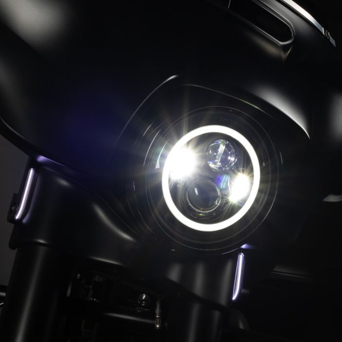 Hogworkz 7" LED Black HALOMAKER® Headlight with Auxiliary Passing Lamps