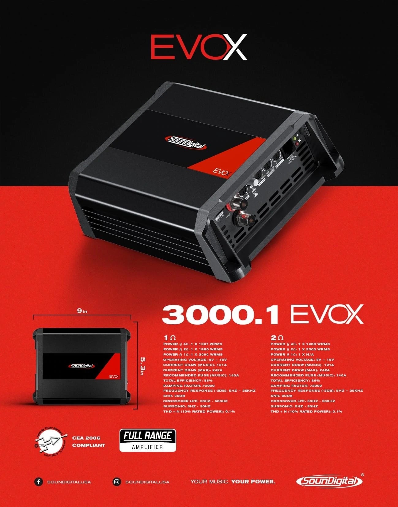 SounDigital EVOX2 3000.1 Full Range - 1Ω OR 2Ω