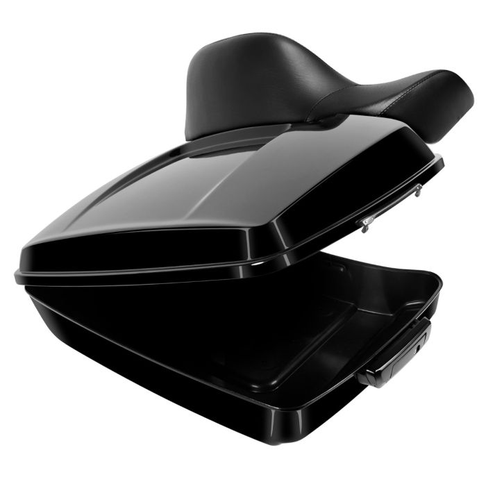 Hogworkz Vivid Black Chopped Tour Pack w/ Full Backrest & Black Hardware for Harley® Touring '97-'22