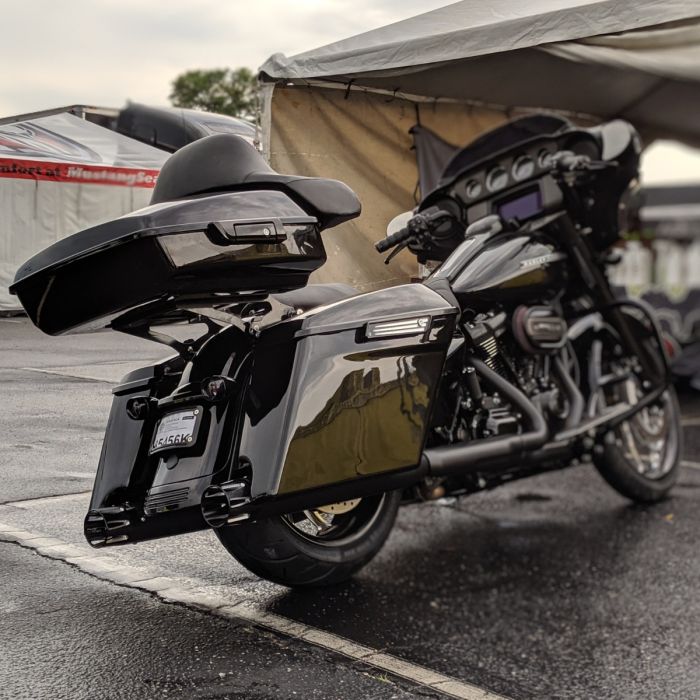 Hogworkz Vivid Black Chopped Tour Pack w/ Full Backrest & Black Hardware for Harley® Touring '97-'22