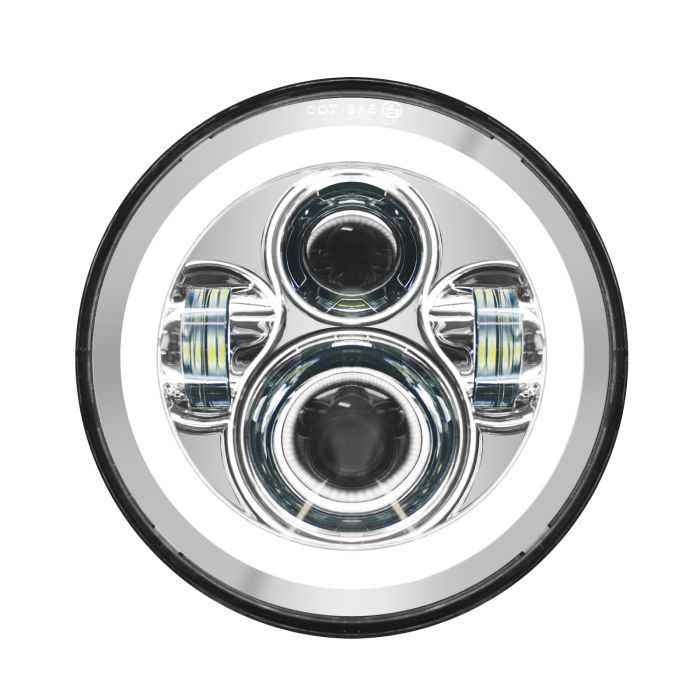 Hogworkz 7" LED Chrome HALOMAKER® Headlight with Auxiliary Passing Lamps