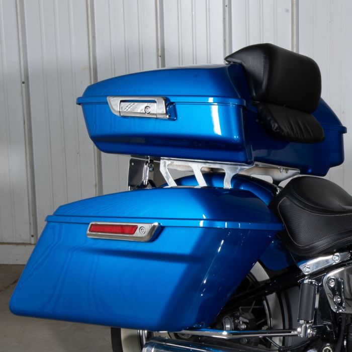 Hogworkz Vivid Black Chopped Tour Pack w/ Slim Backrest & Chrome Hardware for Harley® Touring '97-'22